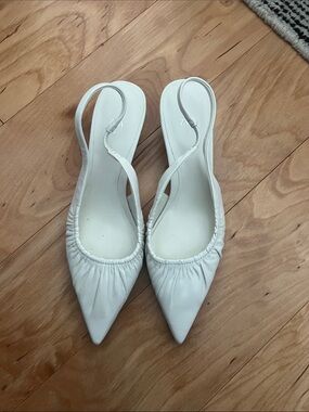 White Pointed Slingback Flats